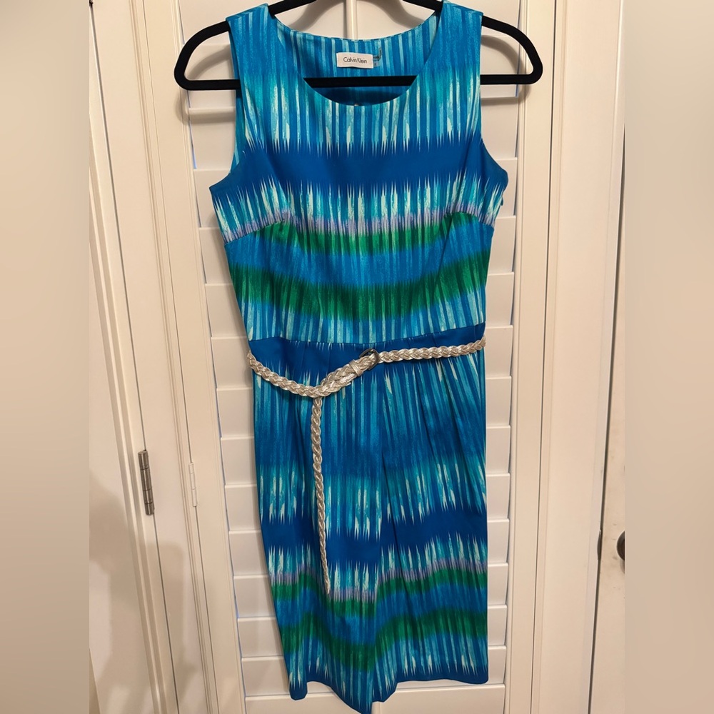 Calvin Klein Blue and Green Sleeveless Sundress